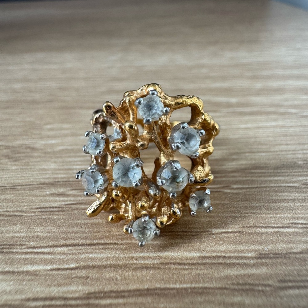Vintage 18K HGE Mid-Century Modernist Brustalist Cocktail Ring